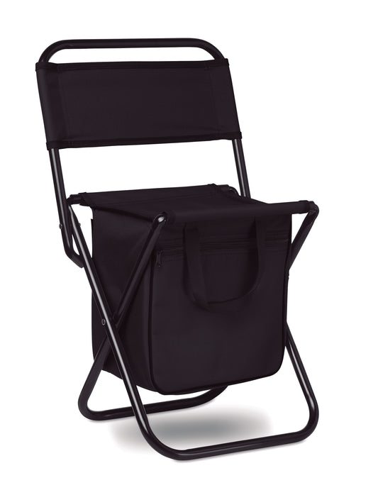 Kleiner Klappstuhl. Integrierte Kühltasche unter dem Sitz. Mit Tragegriffen. Max. Tragkraft 90