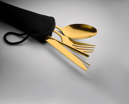 Wiederverwendbares Besteck-Set mit Messer Gabel Löffel Trinkhalm und Bürste aus Edelstahl im