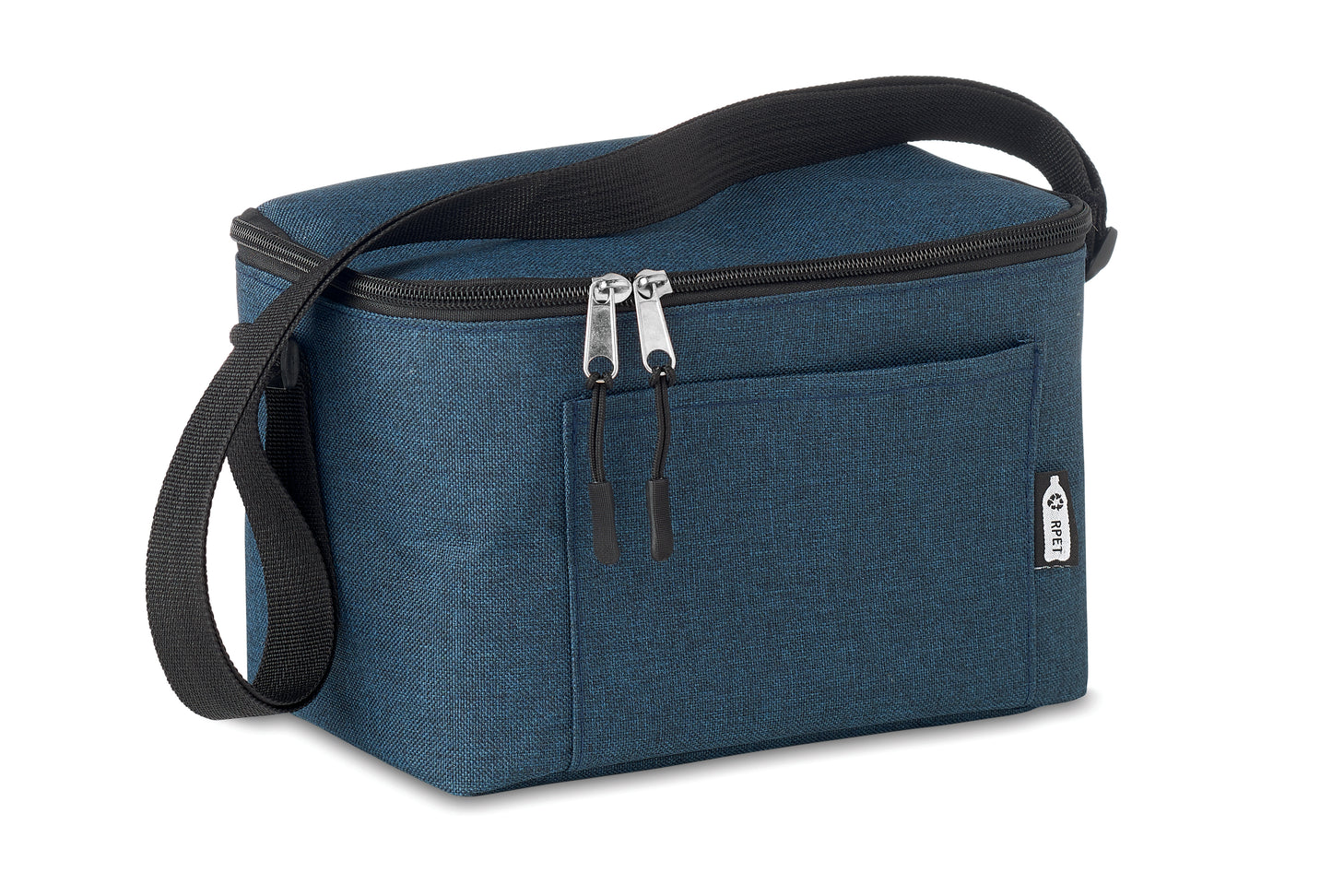 2 tone Kühltasche für 6 Dosen mit Fronttasche. 600D RPET. Isoliermaterial: 0