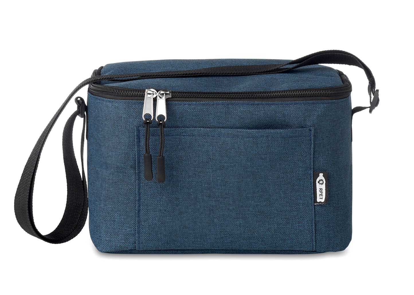 2 tone Kühltasche für 6 Dosen mit Fronttasche. 600D RPET. Isoliermaterial: 0