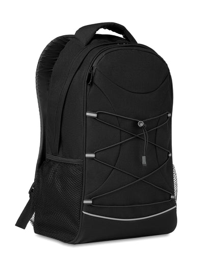 Rucksack aus 600D RPET mit Schnürung auf der Vorderseite und reflektierenden Details.