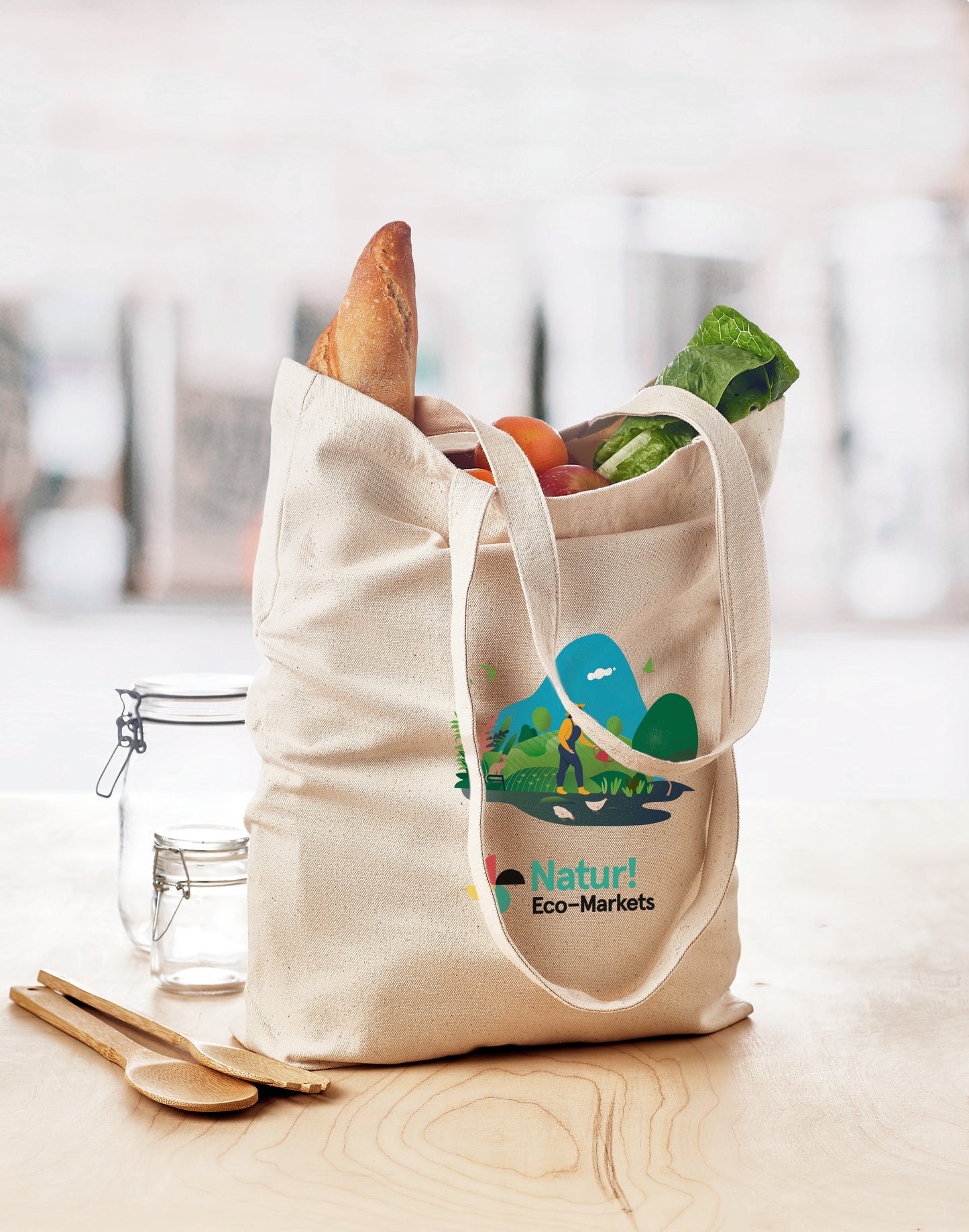 Shopping-Tasche aus Canvas mit langen Tragegriffen und Bodenfalz. Eine ideale Tasche für