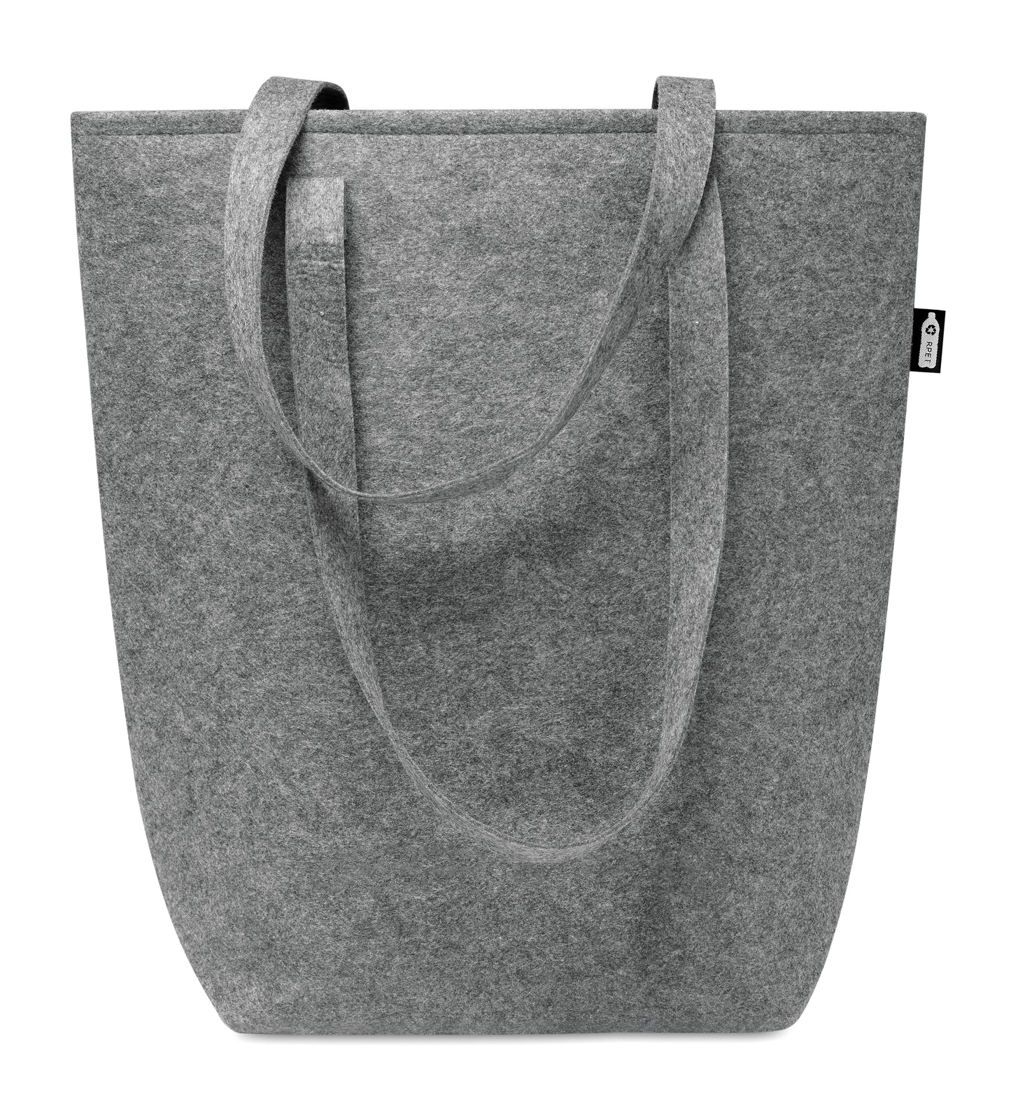 Shopping Tasche aus RPET-Filz mit langen Tragegriffen und Bodenfalte. Filzstärke: 2 mm.