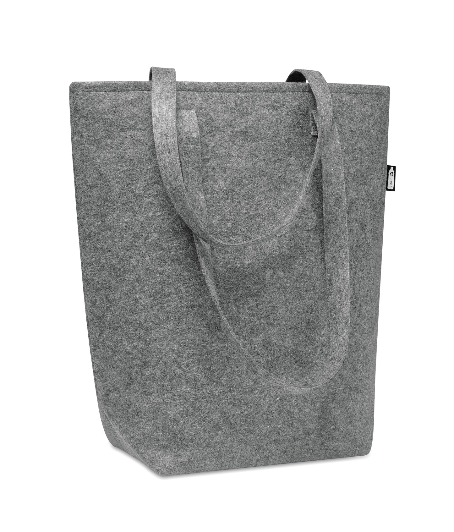 Shopping Tasche aus RPET-Filz mit langen Tragegriffen und Bodenfalte. Filzstärke: 2 mm.
