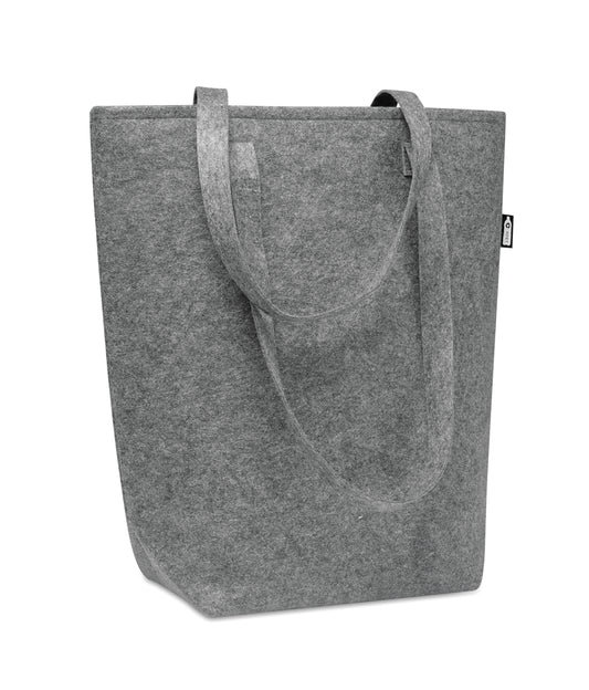Shopping Tasche aus RPET-Filz mit langen Tragegriffen und Bodenfalte. Filzstärke: 2 mm.