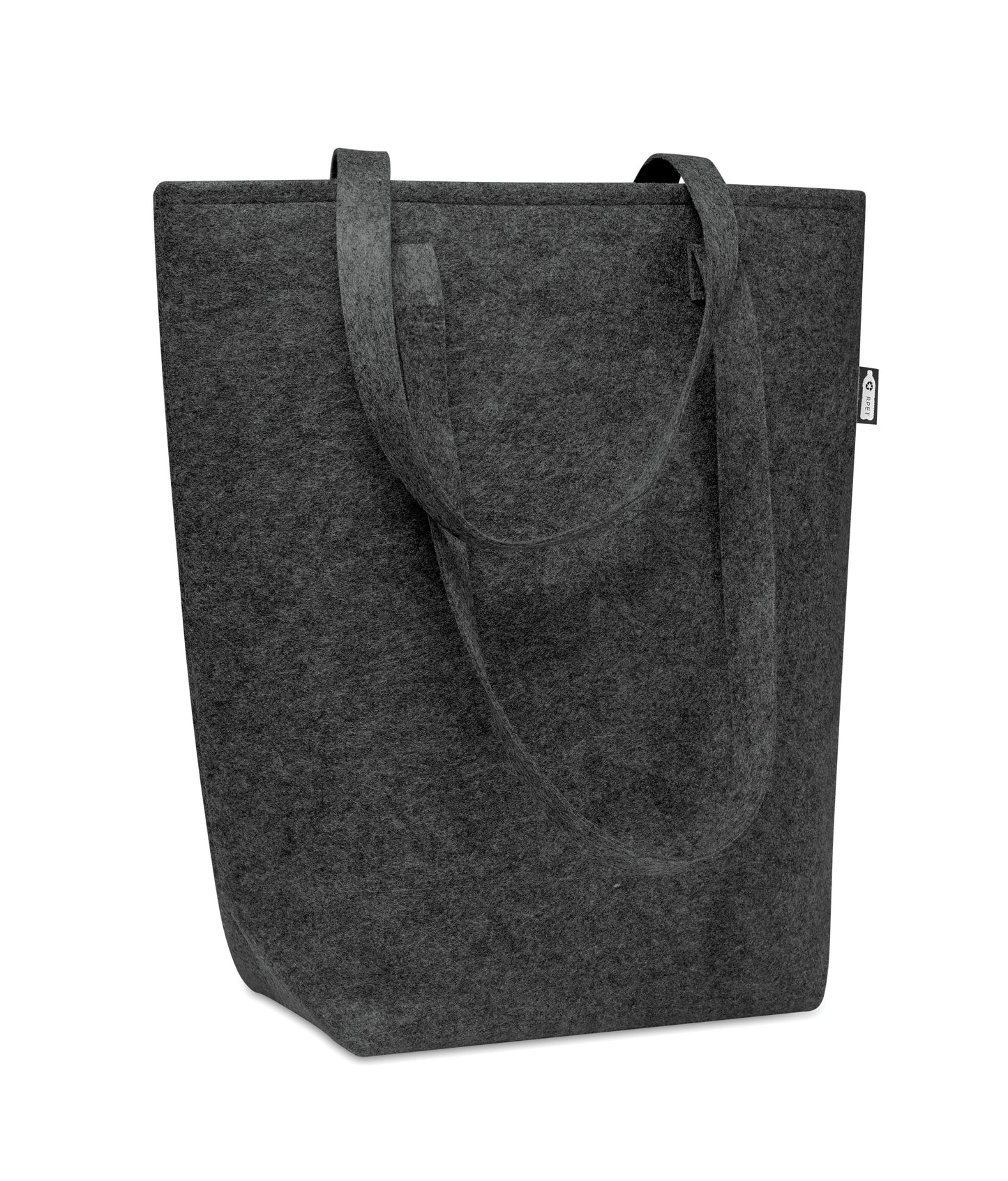 Shopping Tasche aus RPET-Filz mit langen Tragegriffen und Bodenfalte. Filzstärke: 2 mm.