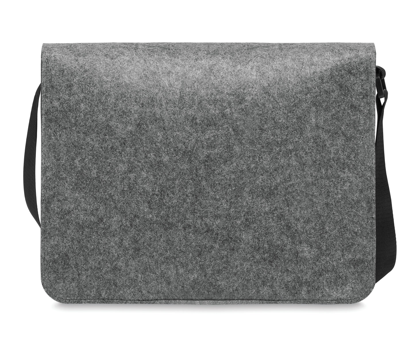 Umhängetasche aus RPET-Filz. Klettverschluss und Umhängegurt. Bietet Platz für einen 15'' Laptop.