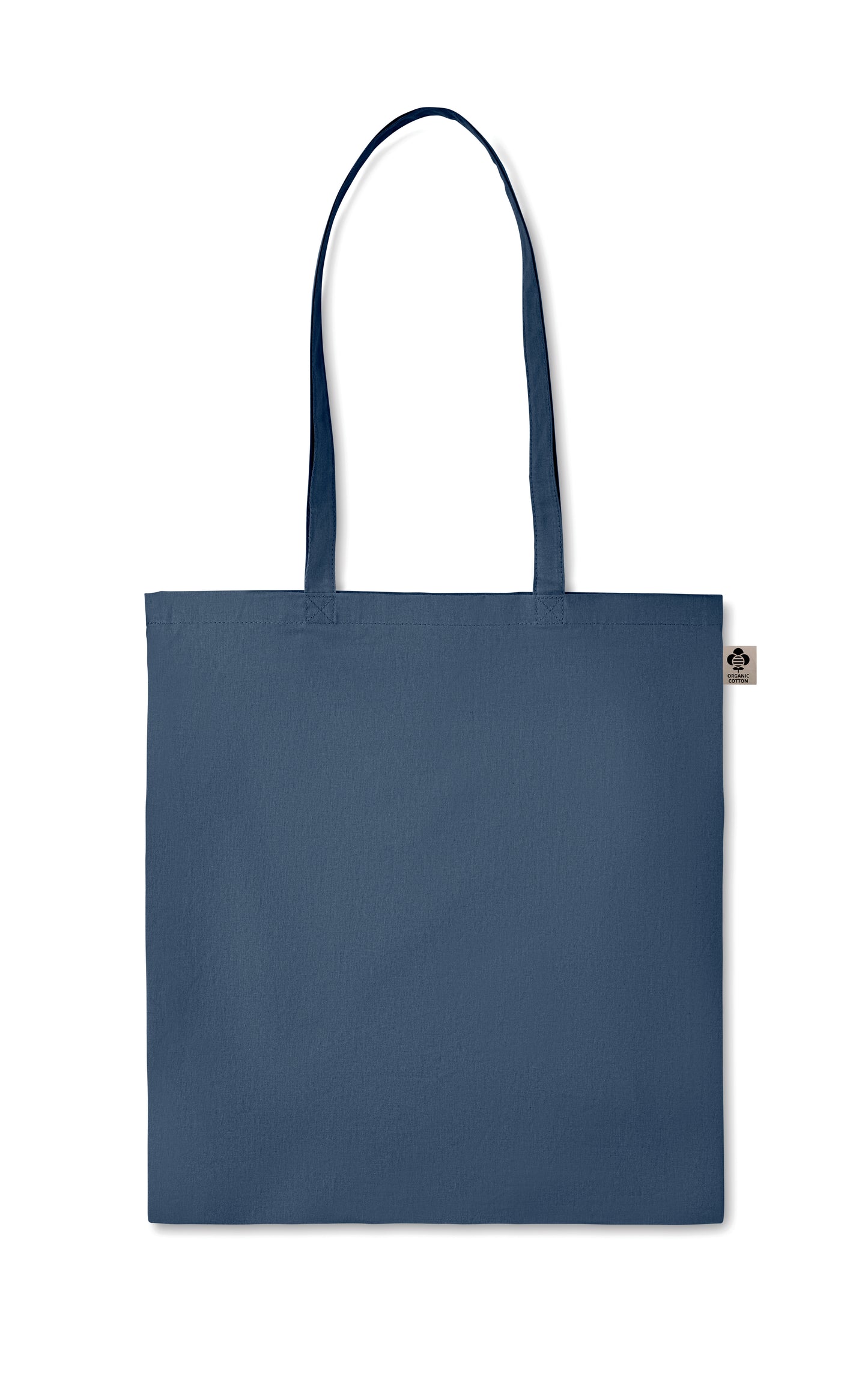 Einkaufstasche aus Organic-Cotton mit langen Tragegriffen. Reaktivfärbung. Im klassischen Design ist sie