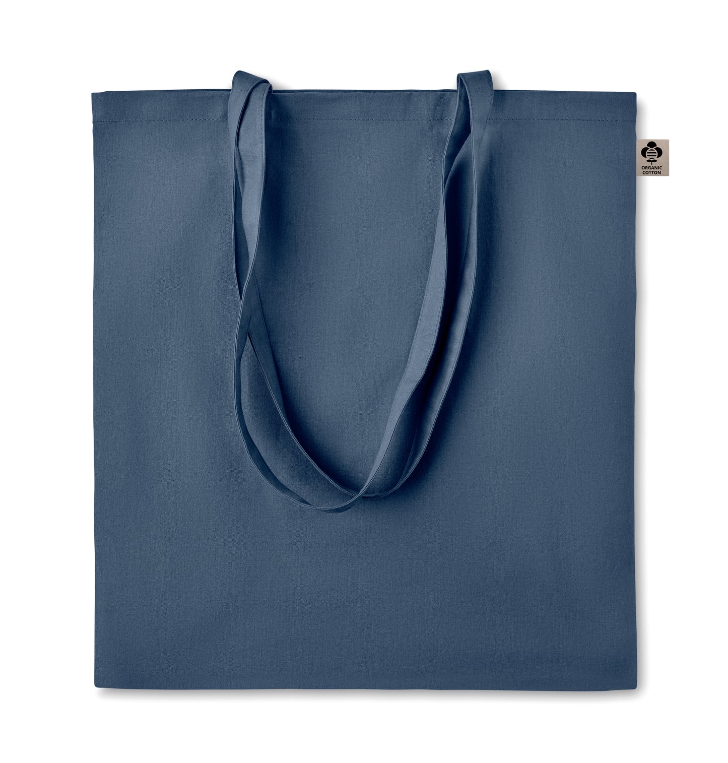 Einkaufstasche aus Organic-Cotton mit langen Tragegriffen. Reaktivfärbung. Im klassischen Design ist sie