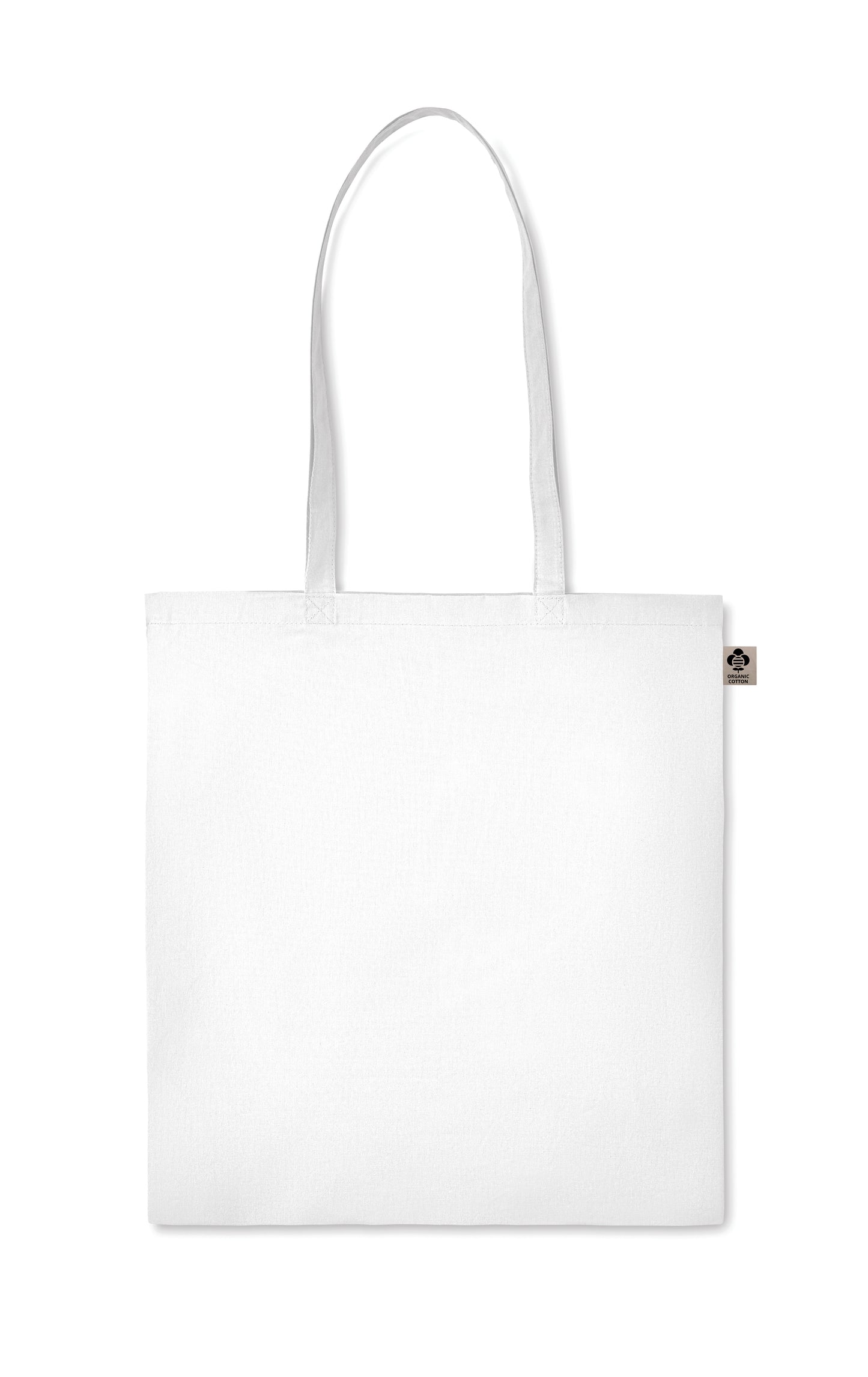 Einkaufstasche aus Organic-Cotton mit langen Tragegriffen. Reaktivfärbung. Im klassischen Design ist sie