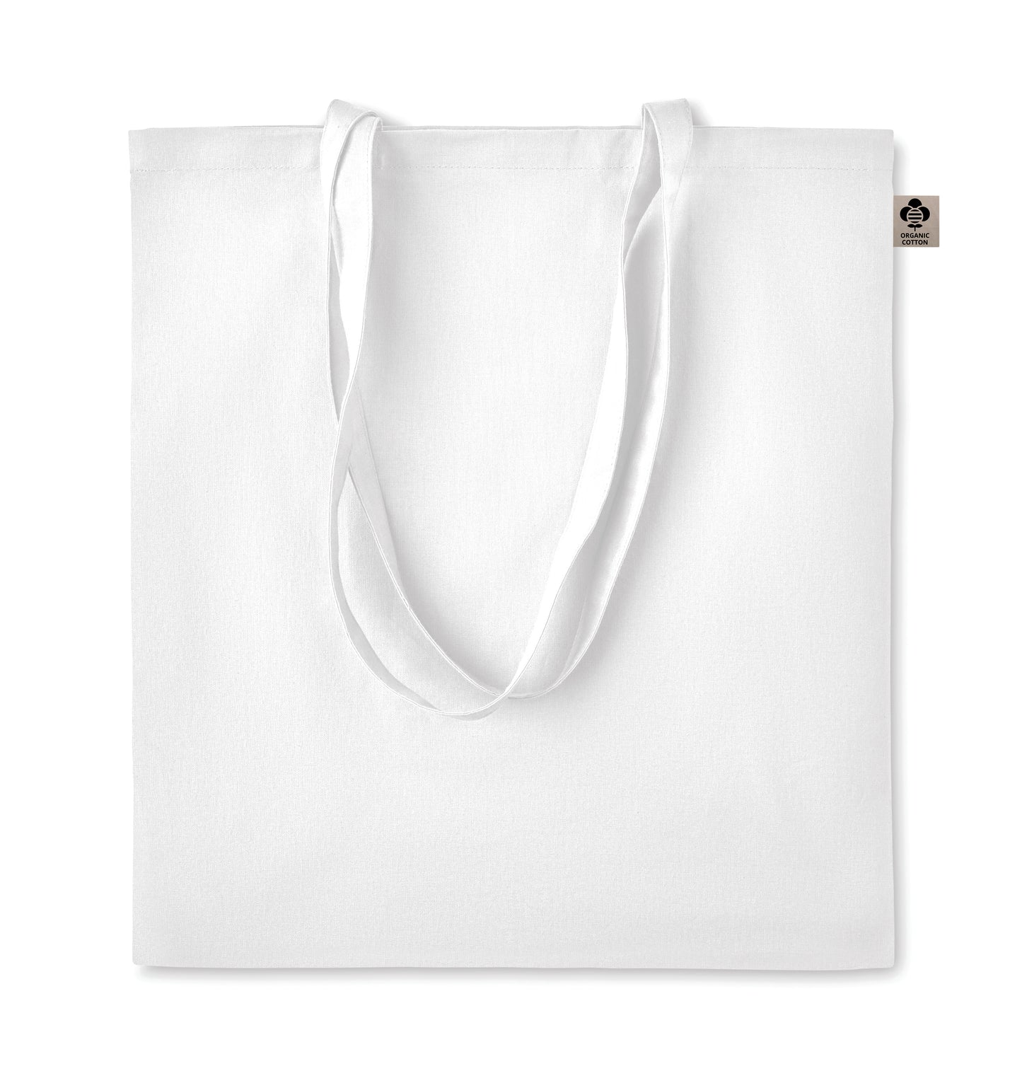 Einkaufstasche aus Organic-Cotton mit langen Tragegriffen. Reaktivfärbung. Im klassischen Design ist sie