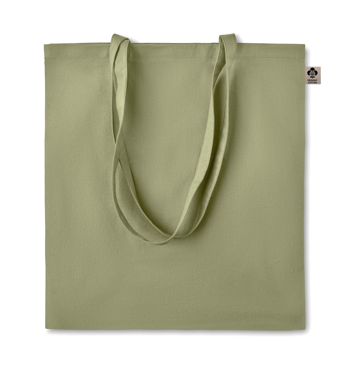 Einkaufstasche aus Organic-Cotton mit langen Tragegriffen. Reaktivfärbung. Im klassischen Design ist sie