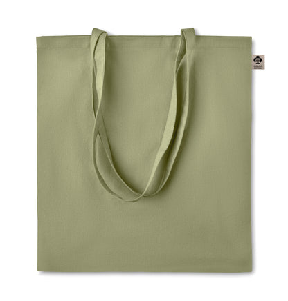 Einkaufstasche aus Organic-Cotton mit langen Tragegriffen. Reaktivfärbung. Im klassischen Design ist sie
