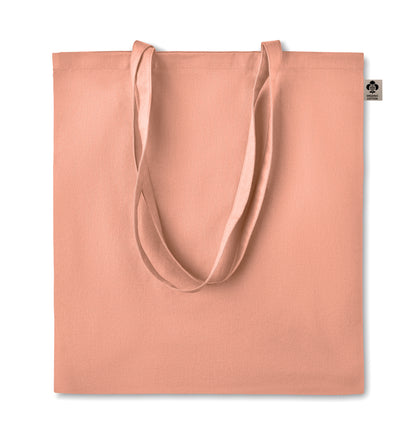Einkaufstasche aus Organic-Cotton mit langen Tragegriffen. Reaktivfärbung. Im klassischen Design ist sie