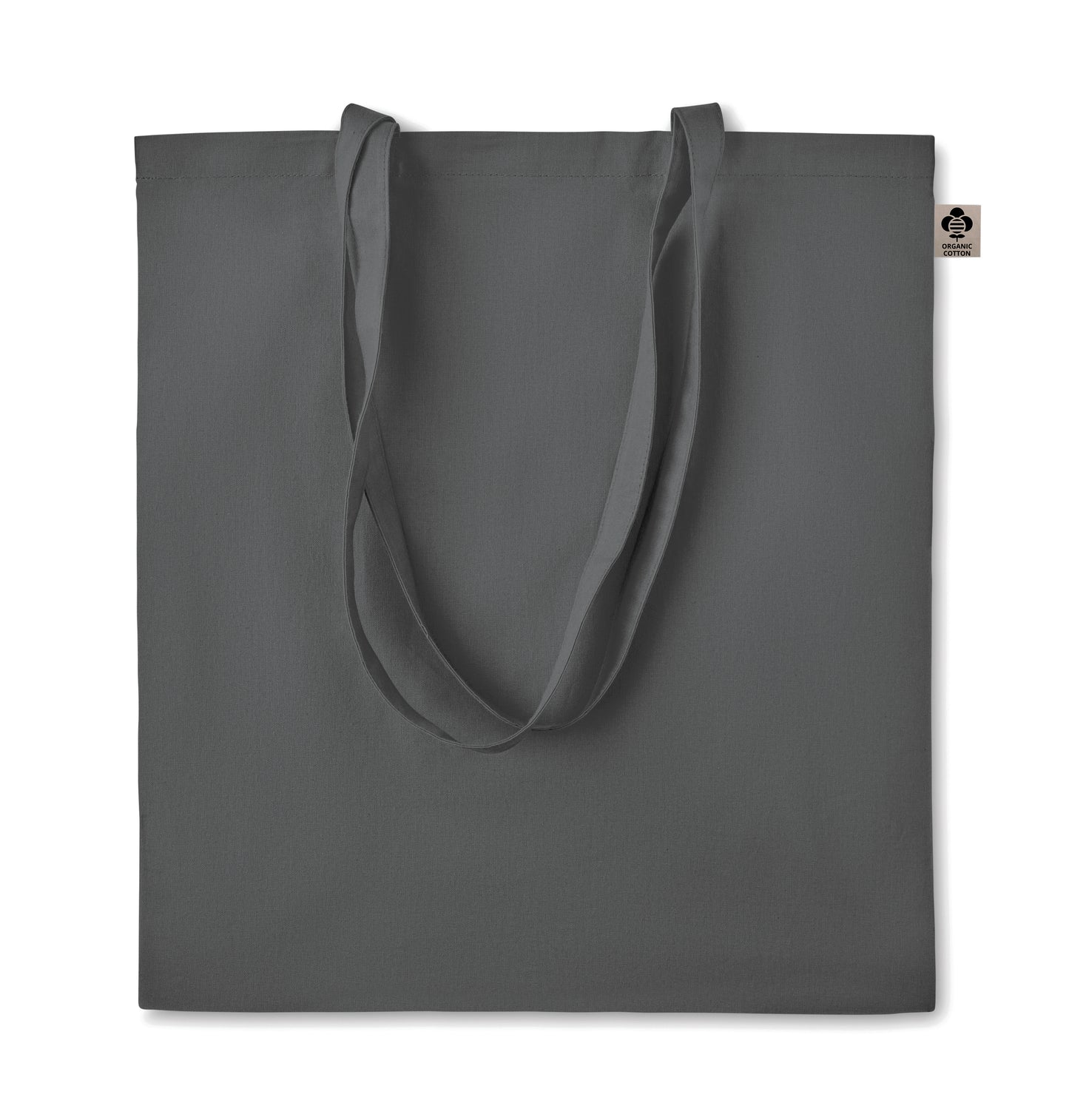 Einkaufstasche aus Organic-Cotton mit langen Tragegriffen. Reaktivfärbung. Im klassischen Design ist sie