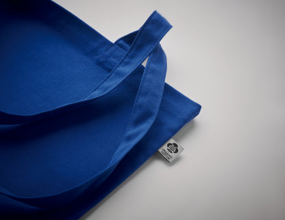 Einkaufstasche aus Organic-Cotton mit langen Tragegriffen. Reaktivfärbung. Im klassischen Design ist sie