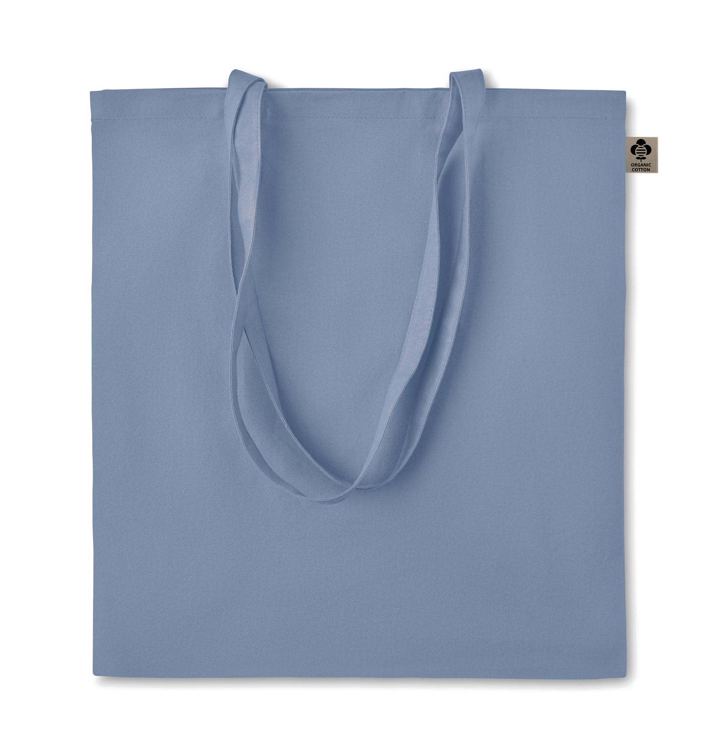 Einkaufstasche aus Organic-Cotton mit langen Tragegriffen. Reaktivfärbung. Im klassischen Design ist sie
