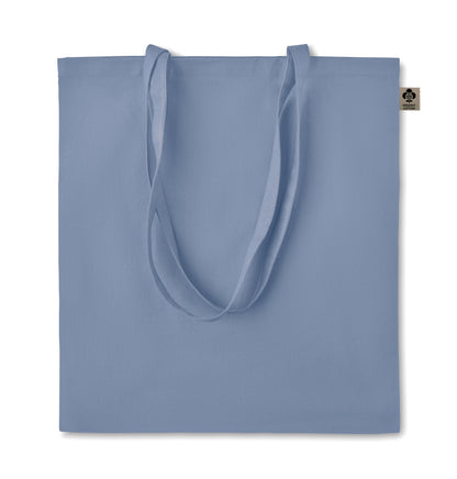 Einkaufstasche aus Organic-Cotton mit langen Tragegriffen. Reaktivfärbung. Im klassischen Design ist sie