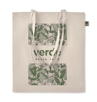 Einkaufstasche aus Organic-Cotton mit langen Tragegriffen. Im klassischen Design ist sie ideal