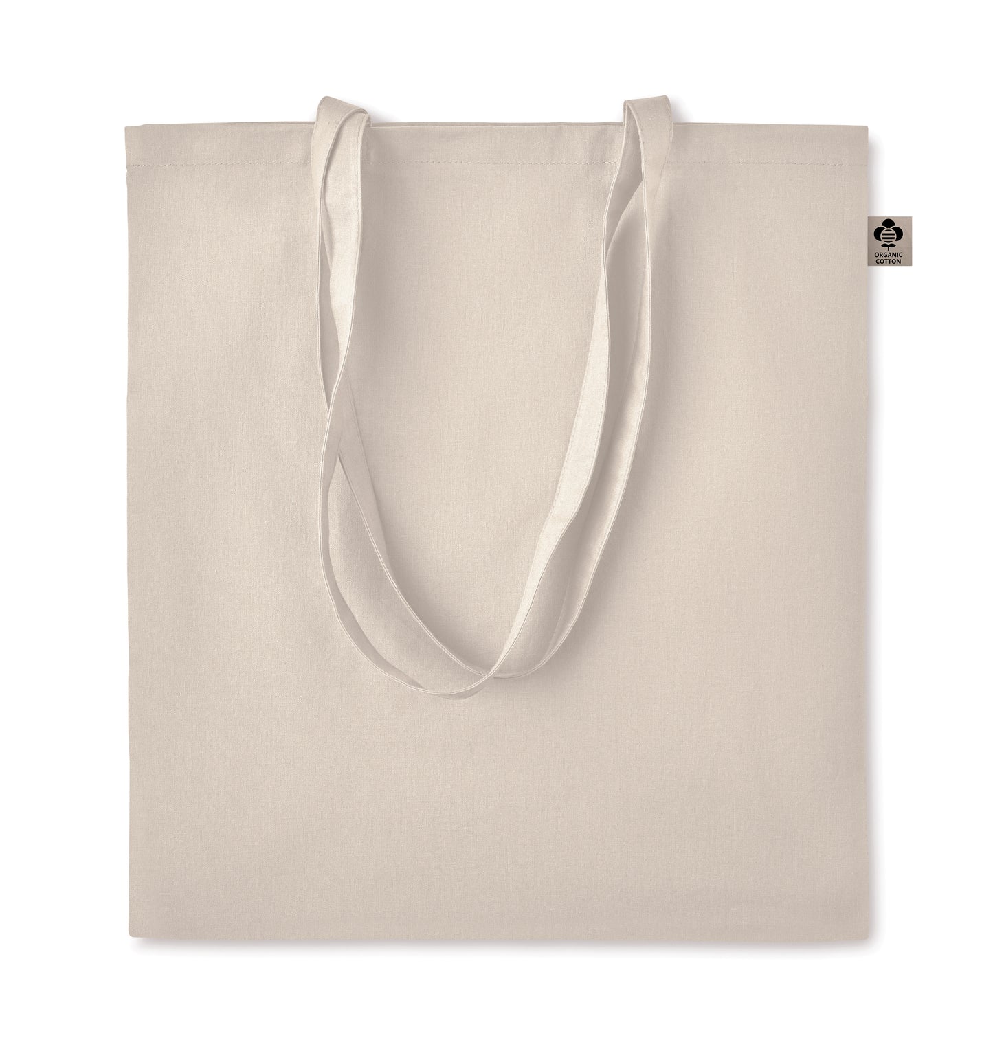 Einkaufstasche aus Organic-Cotton mit langen Tragegriffen. Im klassischen Design ist sie ideal