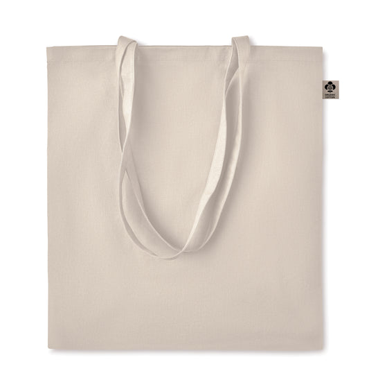 Einkaufstasche aus Organic-Cotton mit langen Tragegriffen. Im klassischen Design ist sie ideal