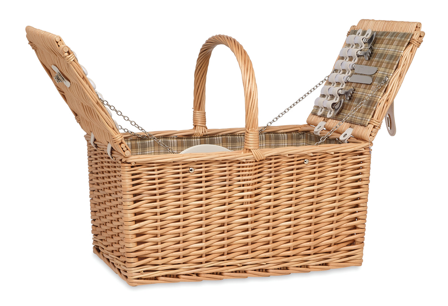 Picknickkorbset für 4 Personen aus Weidengeflecht mit je 4 Messern Gabeln Löffeln