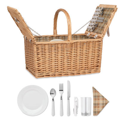 Picknickkorbset für 4 Personen aus Weidengeflecht mit je 4 Messern Gabeln Löffeln