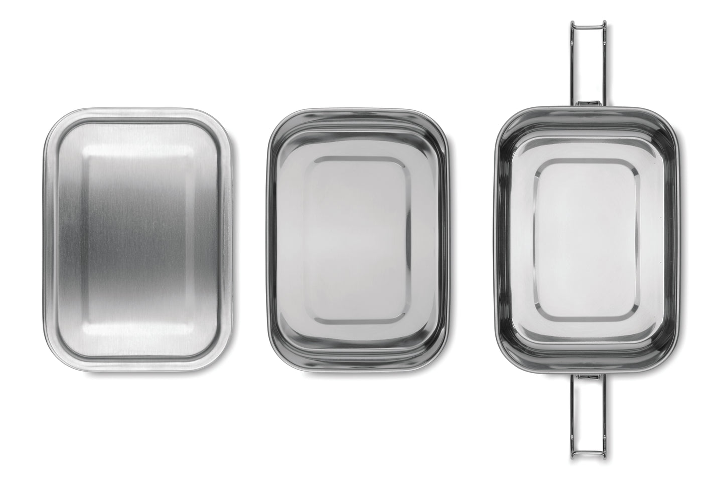Lunchbox aus Edelstahl mit 2 Ebenen und starken Halteklammern. Füllmenge: 1200 ml.