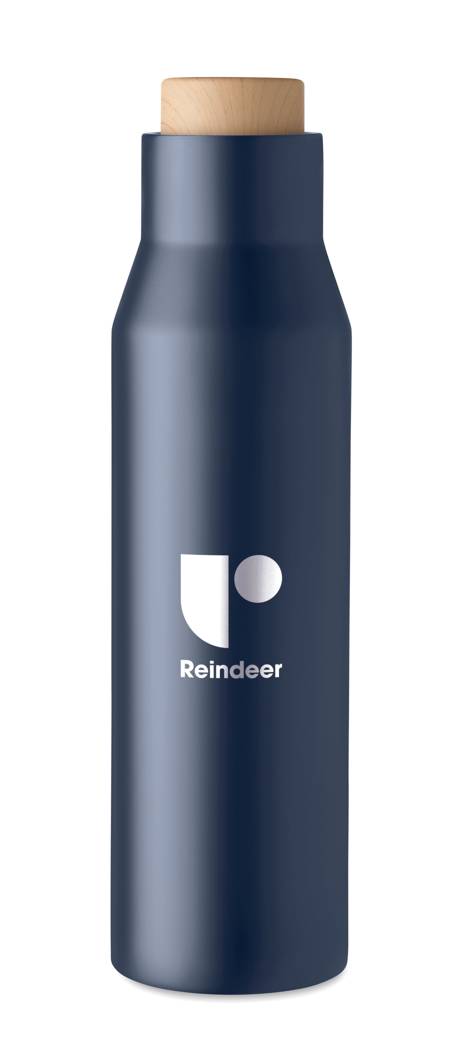 Doppelwandige Isolierflasche aus Edelstahl. Verschluss aus Bambus- Imitat. Füllmenge: 500 ml. Auslaufsicher.