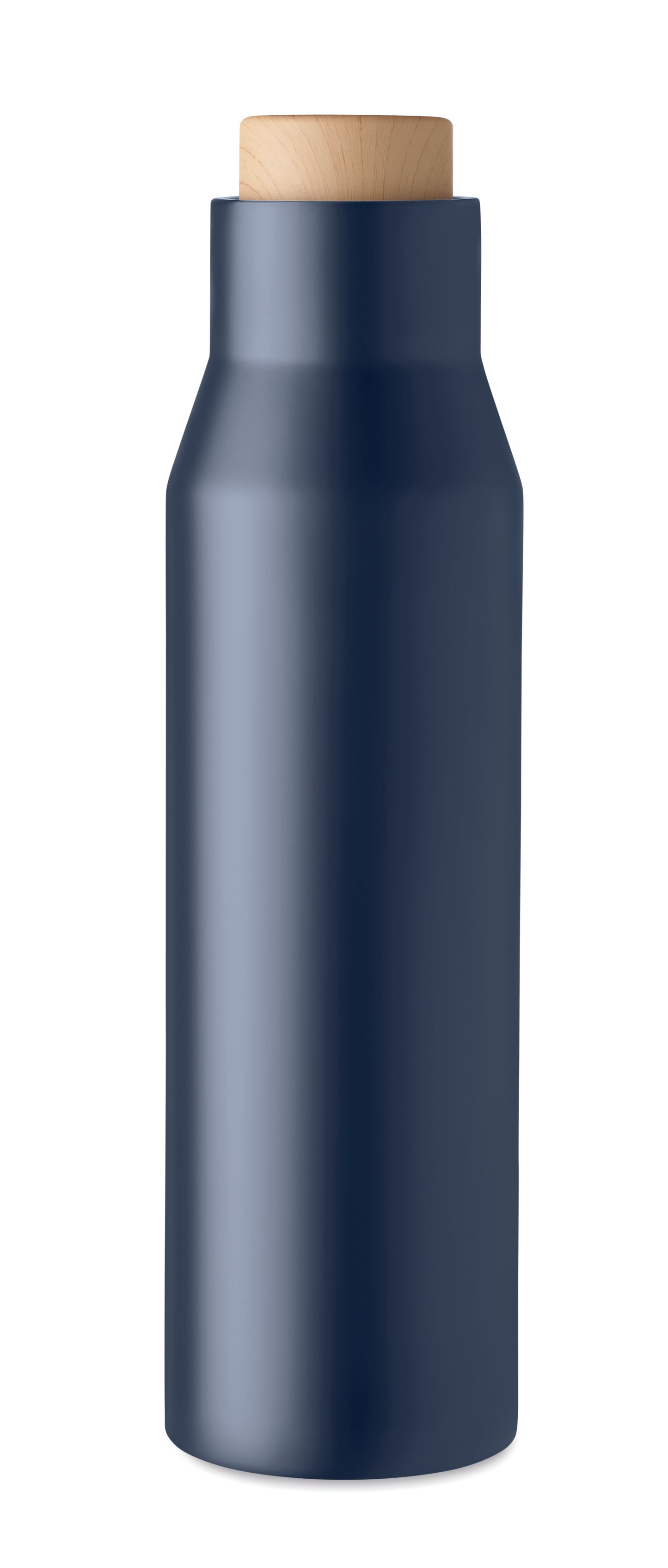 Doppelwandige Isolierflasche aus Edelstahl. Verschluss aus Bambus- Imitat. Füllmenge: 500 ml. Auslaufsicher.