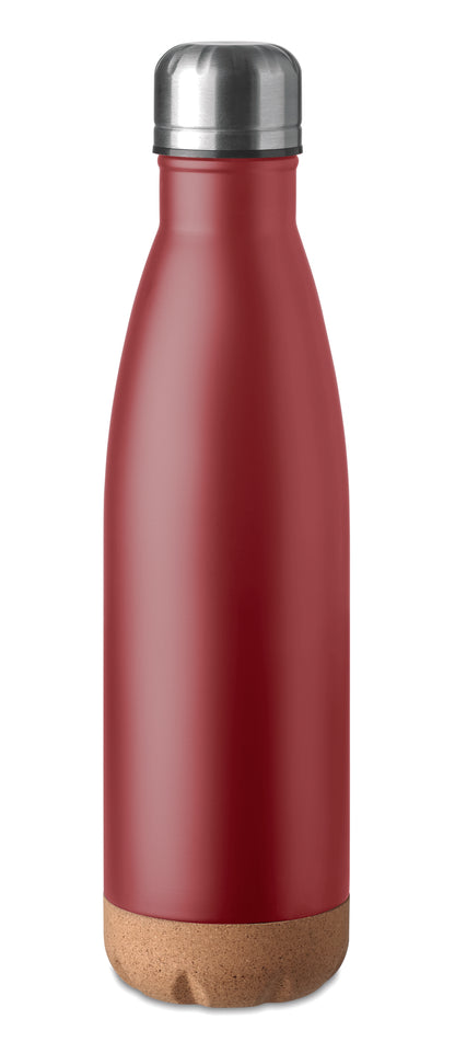 Doppelwandige Isolierflasche aus Edelstahl mit abgesetztem Boden aus Kork. Füllmenge: 500 ml.