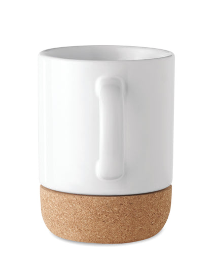 Becher aus Keramik. Spezielle Beschichtung für Sublimationsdruck. Der Boden ist mit Kork