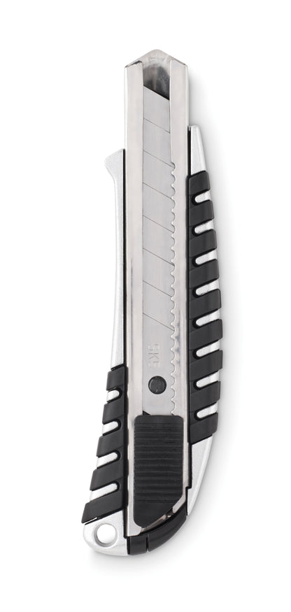 Einziehbares Cuttermesser aus Aluminium mit 8 Klingen aus Karbonstahl.