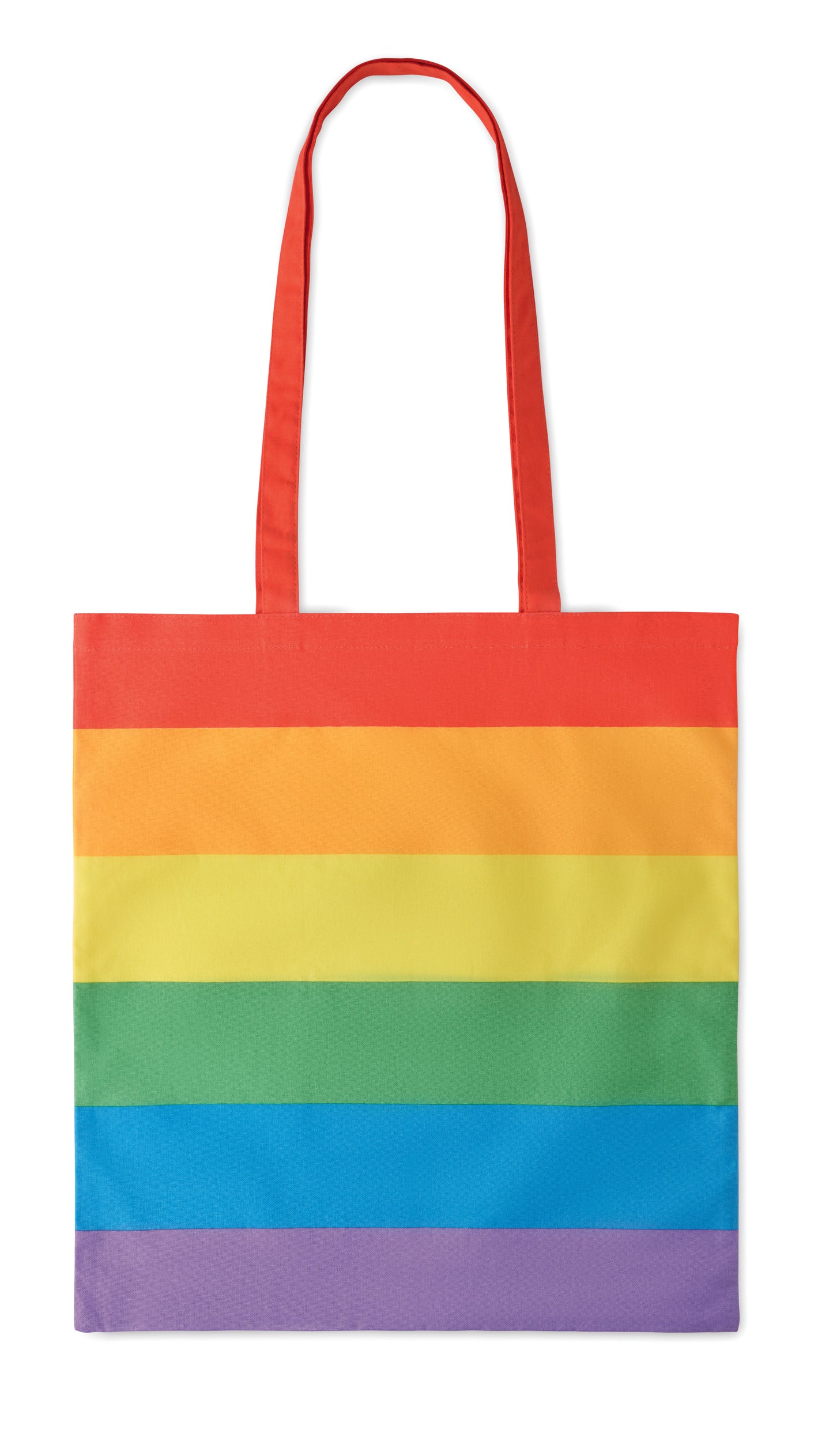 Regenbogenfarbige Einkaufstasche aus Baumwolle (200 g/m²) mit langen Tragegriffen. Bringen Sie mit