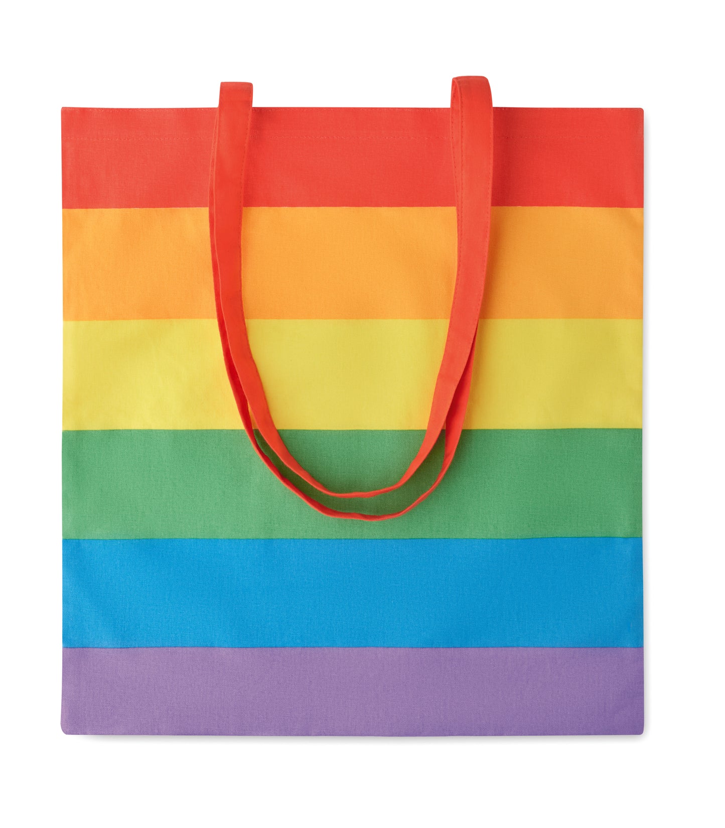 Regenbogenfarbige Einkaufstasche aus Baumwolle (200 g/m²) mit langen Tragegriffen. Bringen Sie mit