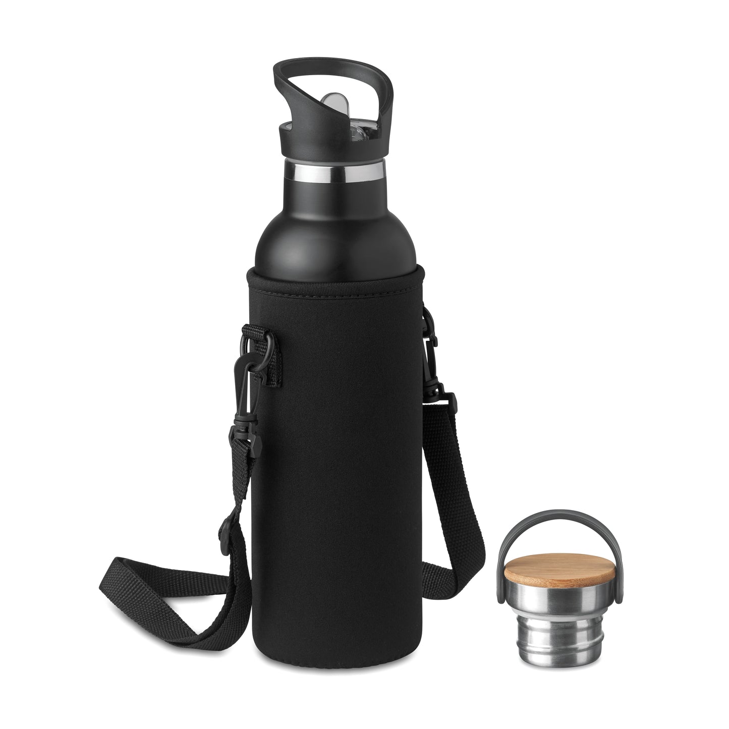 Doppelwandige Isolierflasche aus Edelstahl. Auslaufsicherer Schraubverschluss und separater auswechselbarer Deckel mit Mundstück.