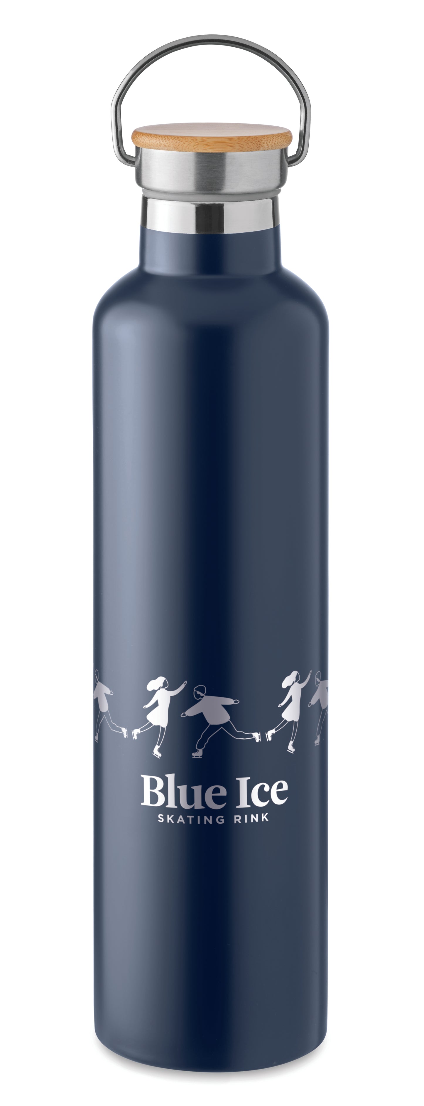 Doppelwandige Isolierflasche aus Edelstahl mit Bambusdeckel und Henkel. Füllmenge: 1000 ml. Bambus