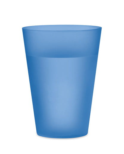 Wiederverwendbarer PP-Becher mit gefrosteter Oberfläche. Ideal für Festivals. Füllmenge: 300 ml.