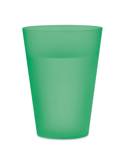 Wiederverwendbarer PP-Becher mit gefrosteter Oberfläche. Ideal für Festivals. Füllmenge: 300 ml.