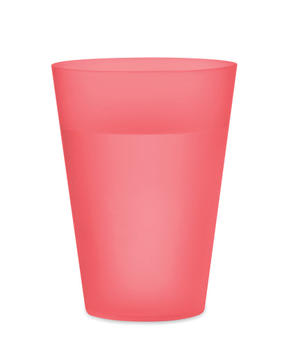Wiederverwendbarer PP-Becher mit gefrosteter Oberfläche. Ideal für Festivals. Füllmenge: 300 ml.