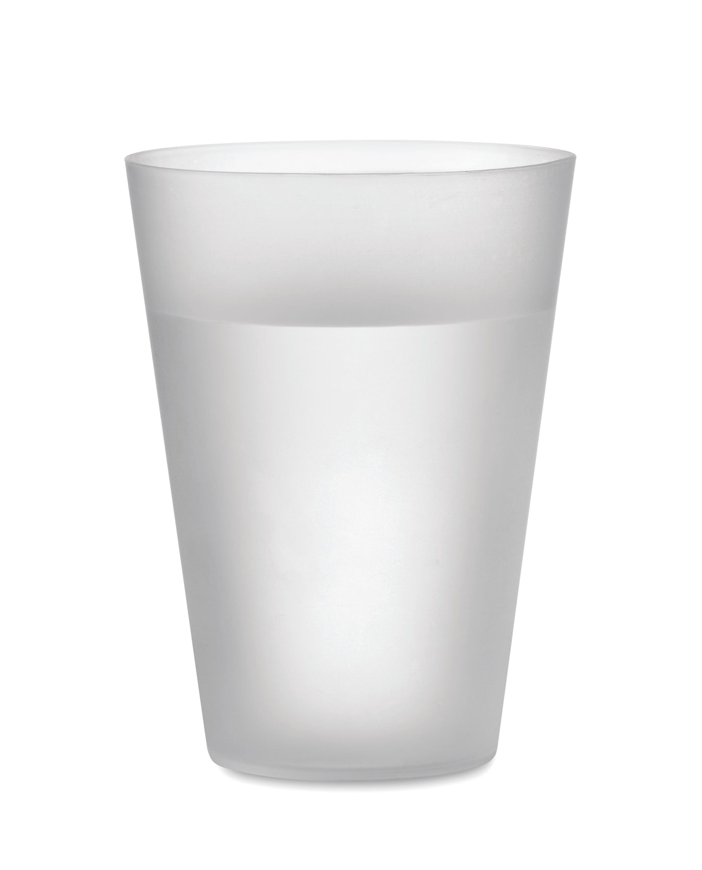 Wiederverwendbarer PP-Becher mit gefrosteter Oberfläche. Ideal für Festivals. Füllmenge: 300 ml.