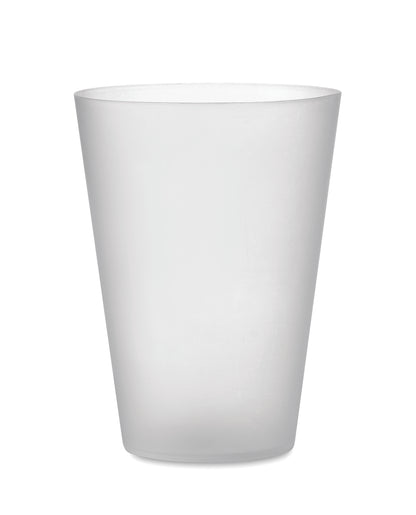 Wiederverwendbarer PP-Becher mit gefrosteter Oberfläche. Ideal für Festivals. Füllmenge: 300 ml.