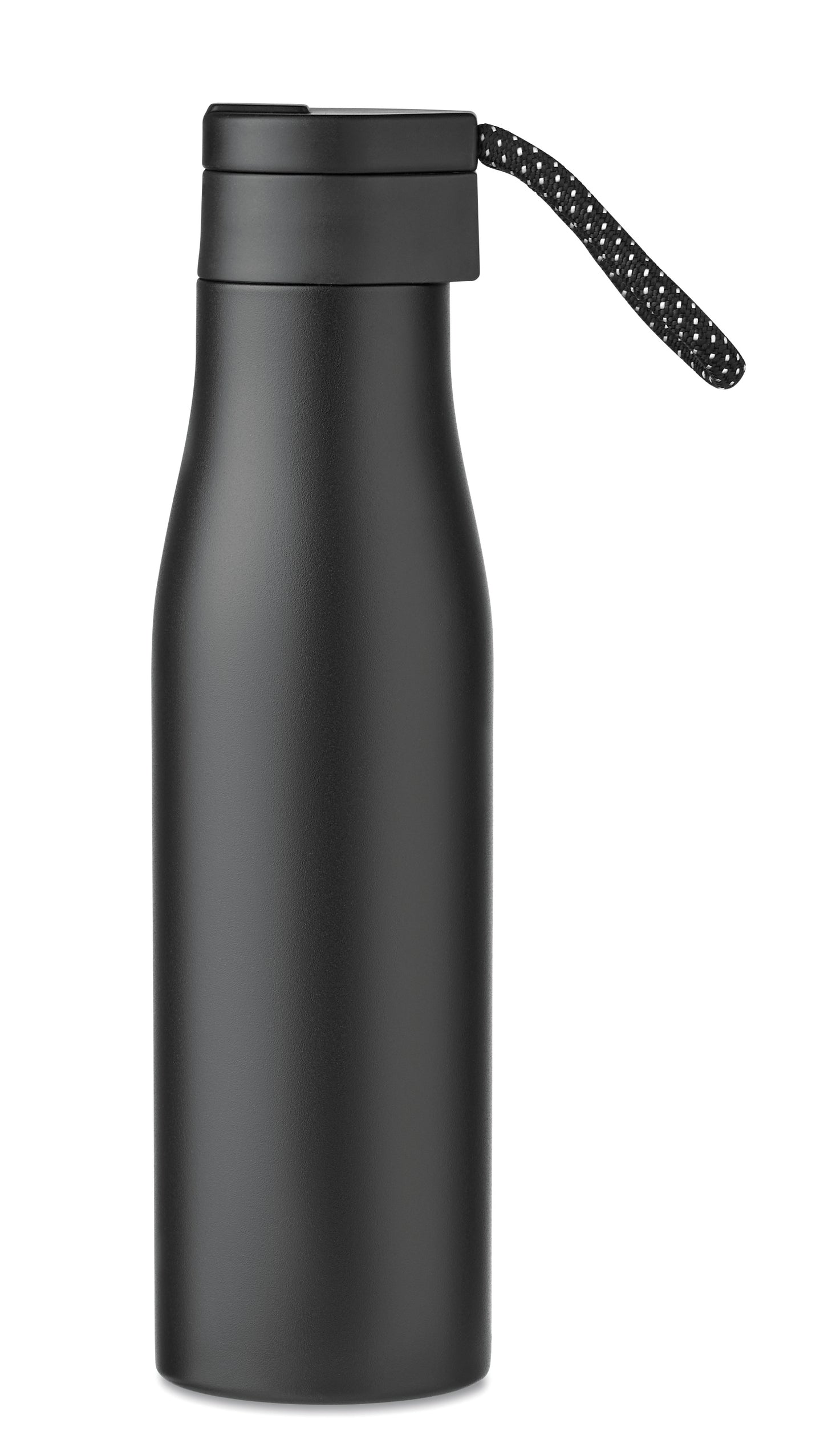 Doppelwandige Isolierflasche aus Edelstahl mit magnetischem Deckel. Füllmenge: 600 ml.