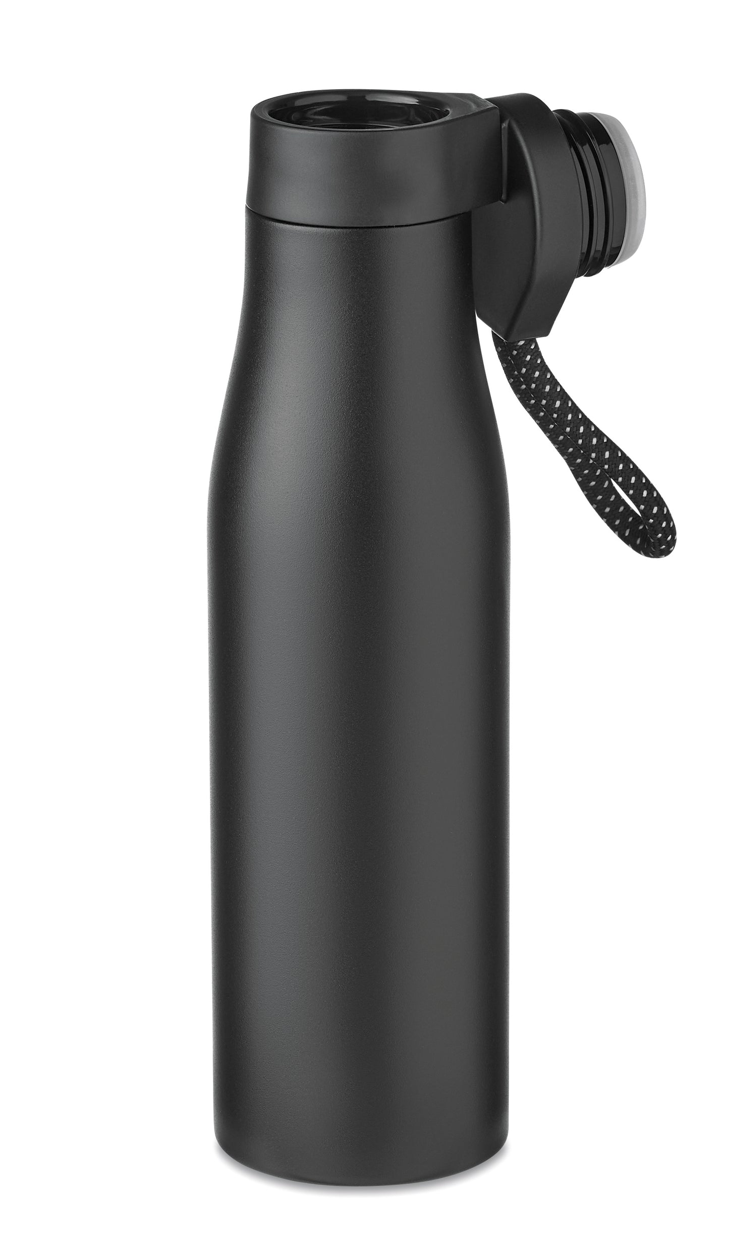 Doppelwandige Isolierflasche aus Edelstahl mit magnetischem Deckel. Füllmenge: 600 ml.