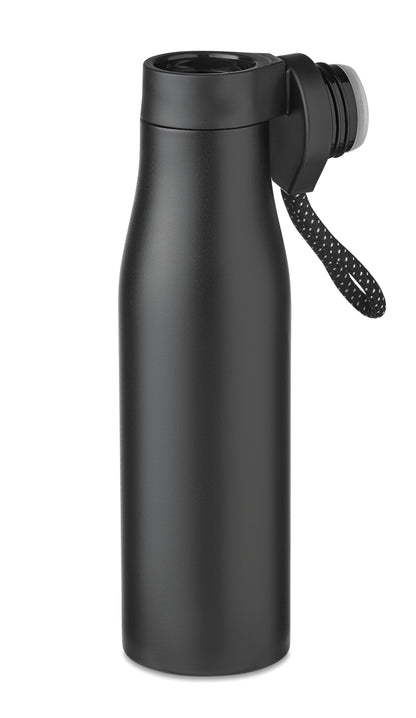 Doppelwandige Isolierflasche aus Edelstahl mit magnetischem Deckel. Füllmenge: 600 ml.