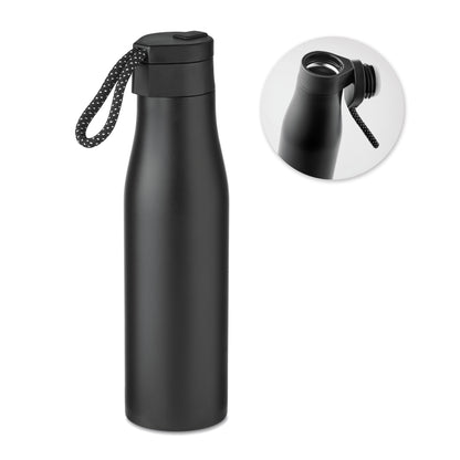 Doppelwandige Isolierflasche aus Edelstahl mit magnetischem Deckel. Füllmenge: 600 ml.