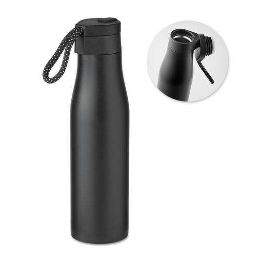 Doppelwandige Isolierflasche aus Edelstahl mit magnetischem Deckel. Füllmenge: 600 ml.