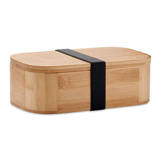 Lunchbox aus Bambus mit herausnehmbarer Trennwand. Elastisches Verschluss-Band aus Nylon. Nur für
