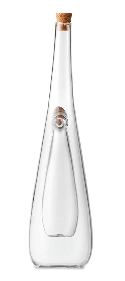 Öl- und Essigflasche aus Borosilikatglas mit 2 Kammern. Korkverschluss. Füllmenge äußere Kammer: