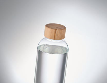 Trinkflasche aus Glas mit Verschluss aus Bambus. Füllmenge: 650 ml. Auslaufsicher. Bambus